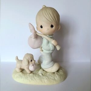 Vintage 80s Precious Moments Boy Dog God Collectible Porcelain Figurine